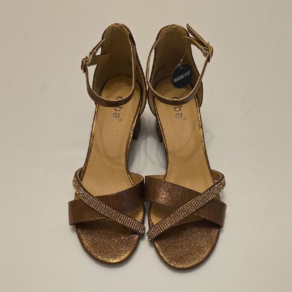 BRAND NEW DIBA LEATHER HEELS with CRISSCROSS STRAS SANDAL R3 - Picture 1 of 16